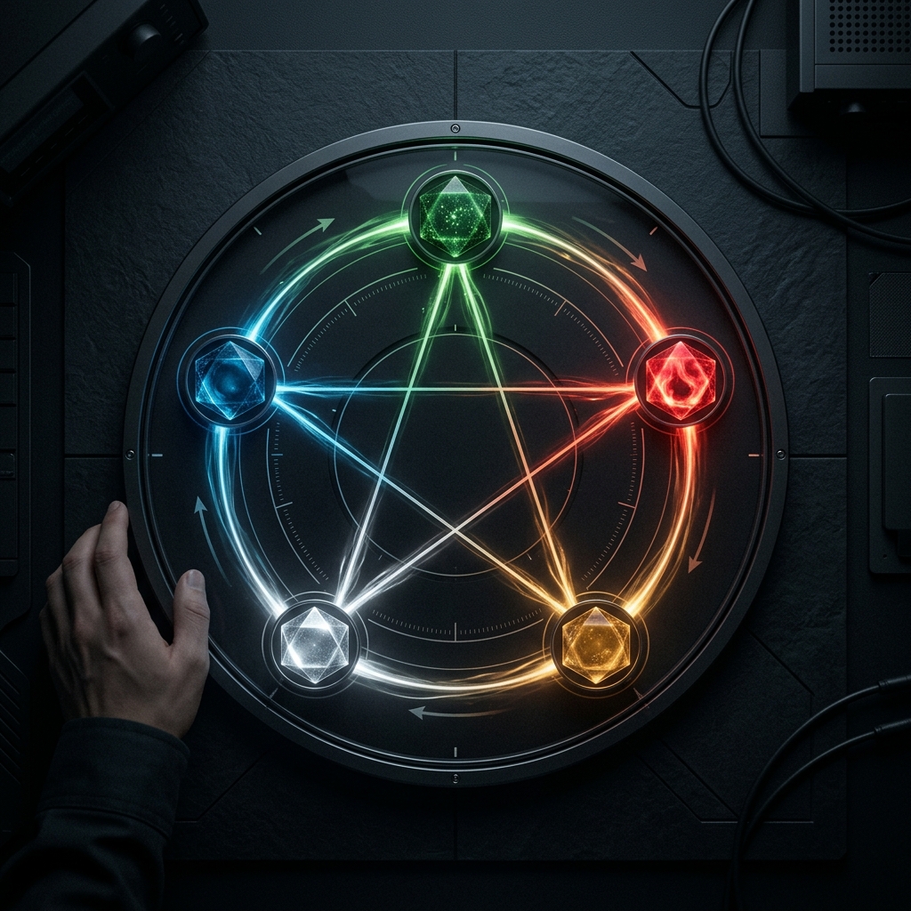 The Wu Xing five-element cycle — Wood generates Fire generates Earth generates Metal generates Water — and its controlling relationships, which form the backbone of Ten Gods computation.